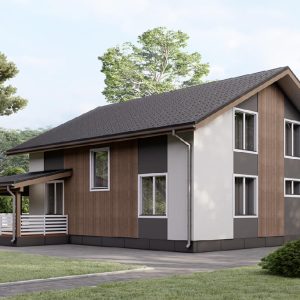 фасад дома из дерева и штукатурки